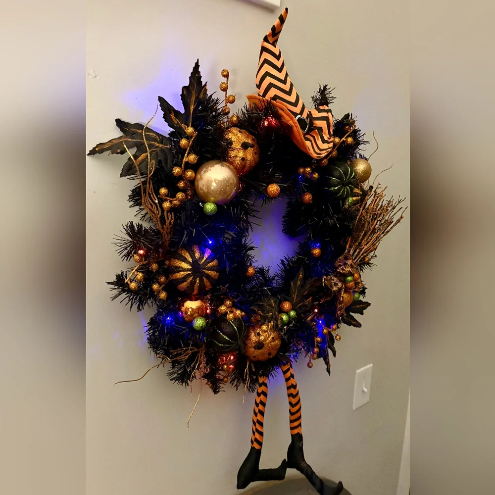 Festive Halloween Wreath with Orange and Black Accents